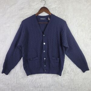 Segreto Mens M Black Merino Wool Cable Knit Textured Cardigan Made In Italy